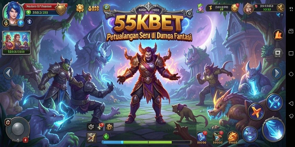 Screenshot gameplay 55KBET dengan latar belakang menakjubkan.