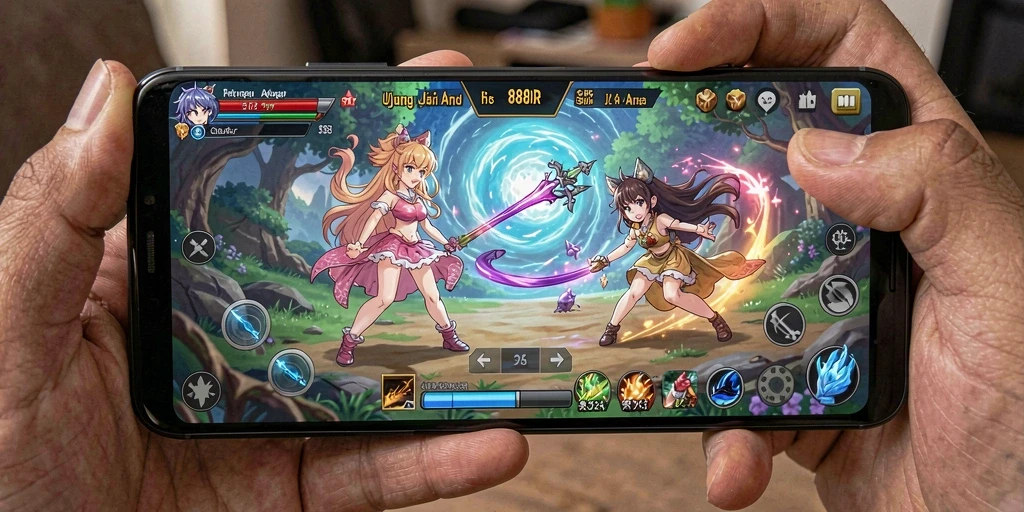 Tampilan gameplay 888IDR yang menakjubkan dengan karakter anime.