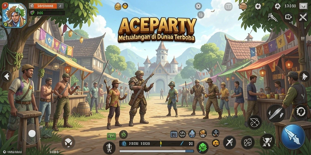 Tampilan gameplay ACEPARTY yang memukau di dunia terbuka.