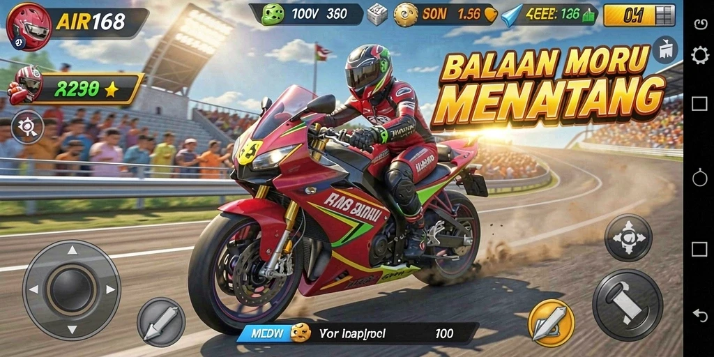 Tampilan gameplay seru di AIR168 dengan balapan motor yang intens.