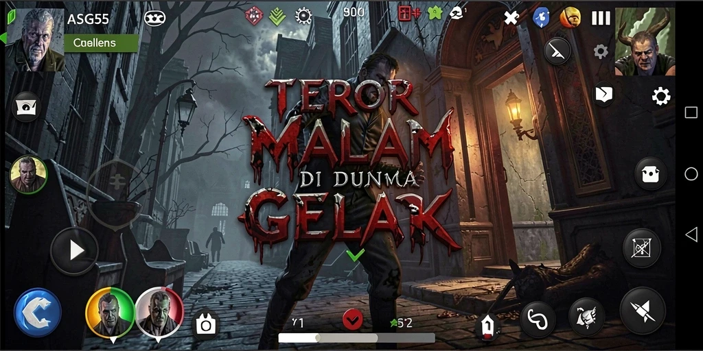 Tampilan gameplay mencekam dengan suasana gelap dan horor.
