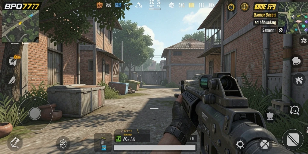 Screenshot gameplay BPO777 menampilkan aksi tembak-menembak yang intens.