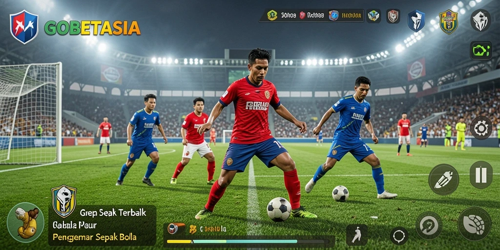 Tampilan gameplay menarik dari GOBETASIA dengan aksi sepak bola yang seru.