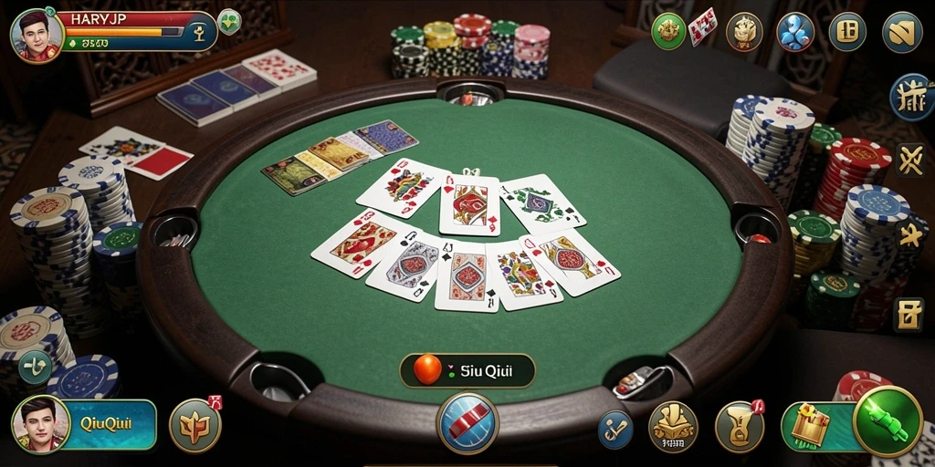 Screenshot gameplay HARAPJP yang menampilkan suasana permainan QiuQiu.