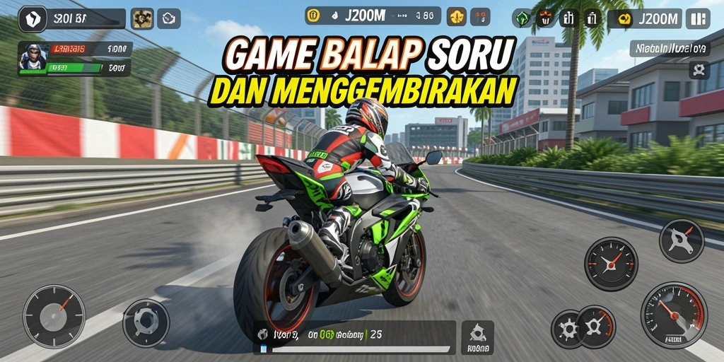 Tampilan gameplay mendebarkan dari balapan motor di J200M.