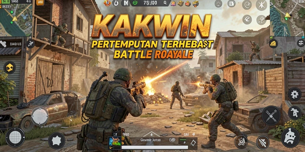 Tangkapan layar <strong>KAKWIN</strong> menunjukkan aksi gameplay Battle Royale yang mendebarkan.