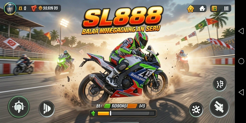 Tampilan menarik dari gameplay balapan motor di SL888.