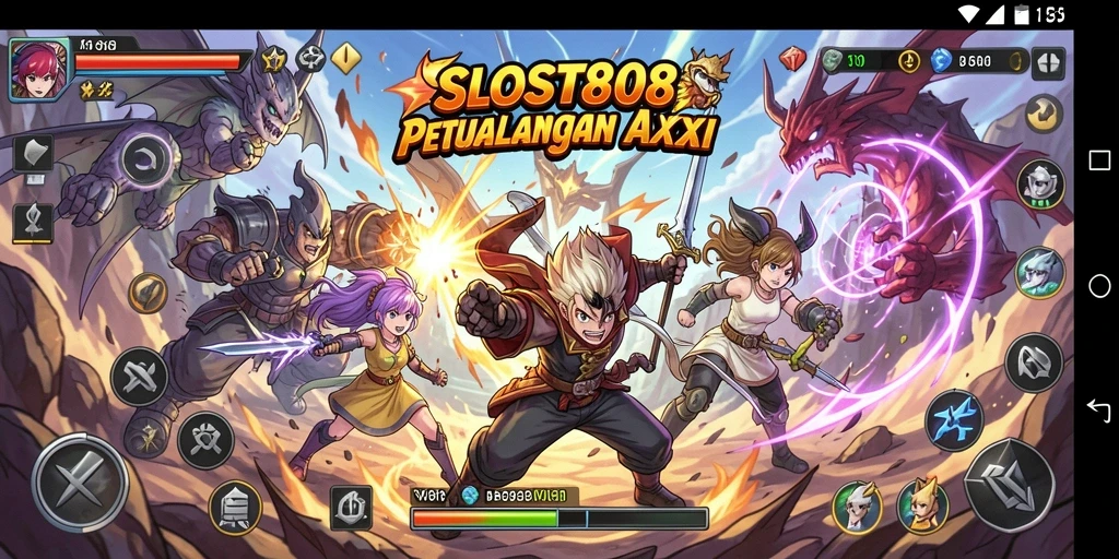 Screenshot utama dari gameplay SLOST8808 yang menampilkan karakter Anime beraksi.