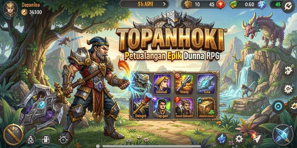 Screenshot gameplay TOPANHOKI menampilkan petualangan seru di dunia RPG.