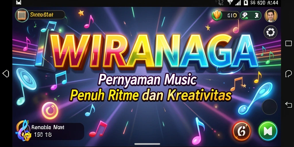 Screenshot utama WIRANAGA menampilkan gameplay musik yang interaktif dan menyenangkan.